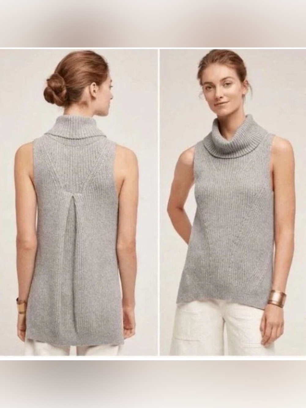 Anthropologie Angel of the North Gray Rib Turtleneck Sleeveless Sweater Medium